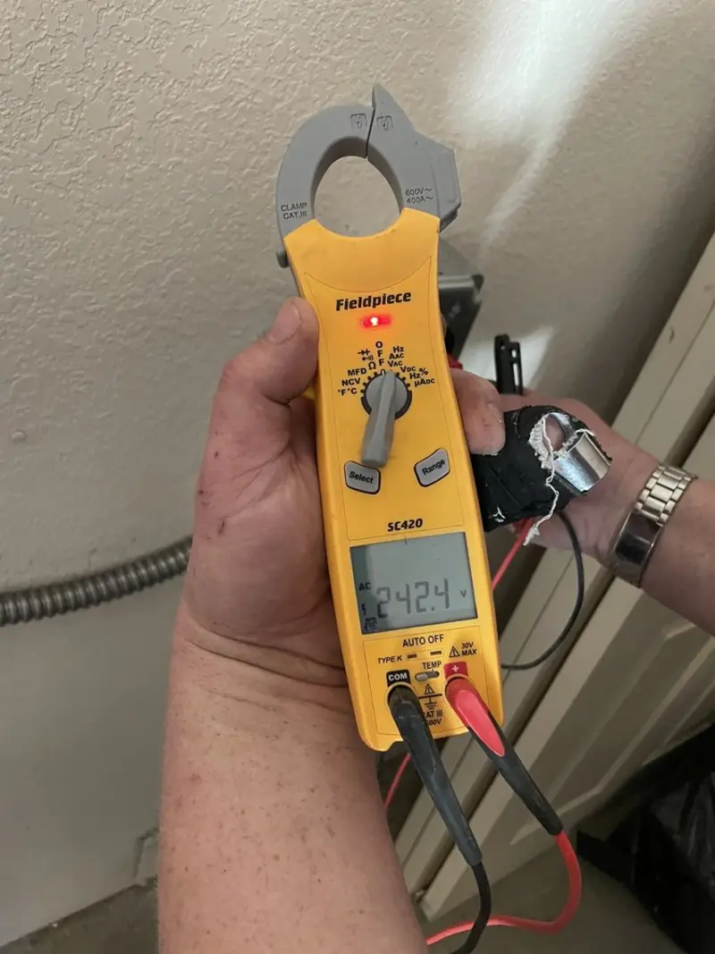 Voltage testing with clamp meter during Hot Tub / Pool Electrical Wiring in Highland Lakes